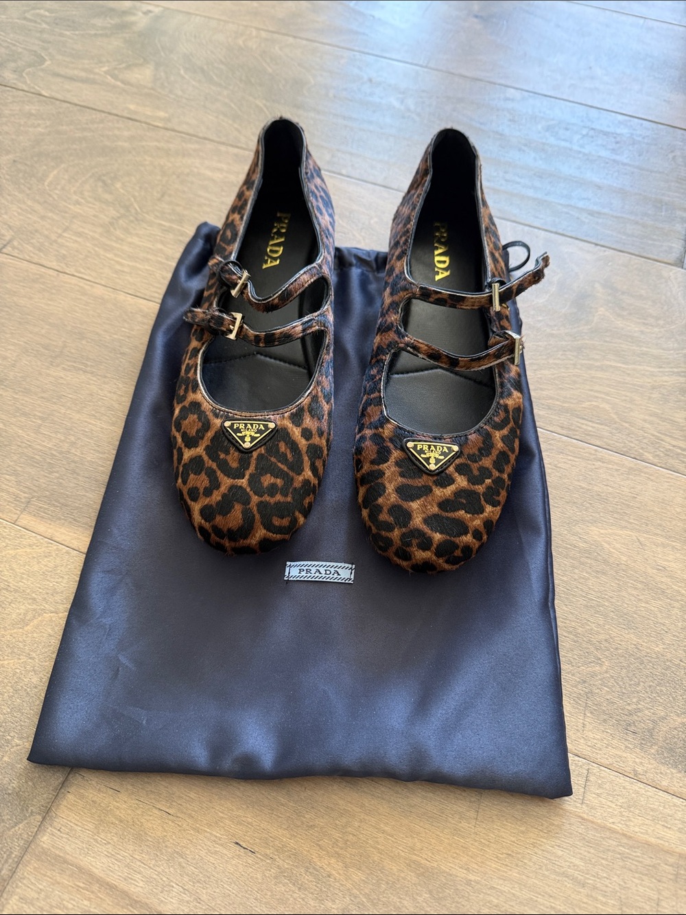 Prada Leopard-Print Mary Jane Flats - Brown/Black
